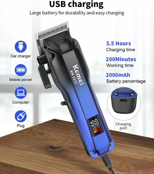 Kemei KM-2272 Professional Hair Clipper – Cordless, Rechargeable, Barber Tool