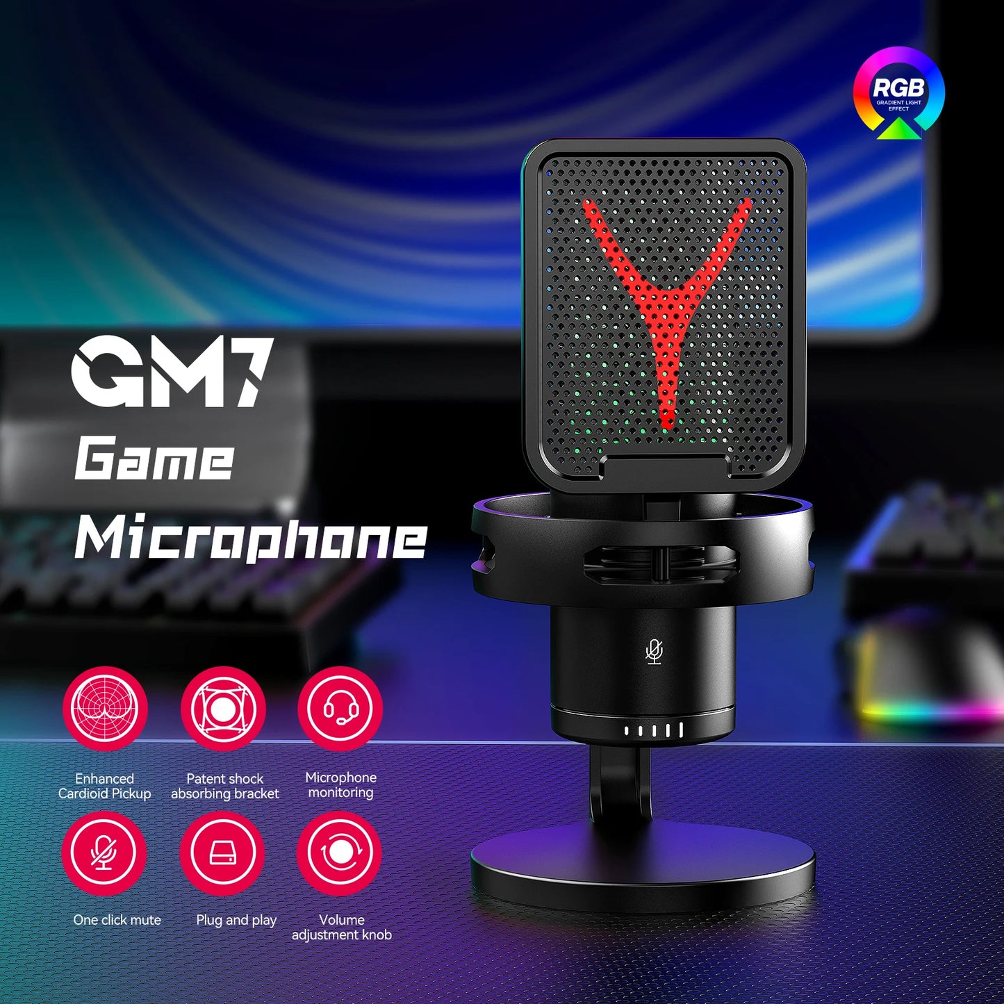 RGB Gaming Condenser Microphone – USB Studio Mic for Streaming, Podcast & PC
