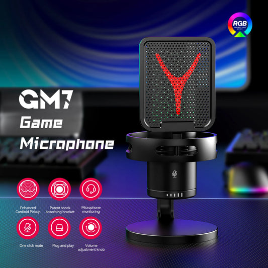 RGB Gaming Condenser Microphone – USB Studio Mic for Streaming, Podcast & PC