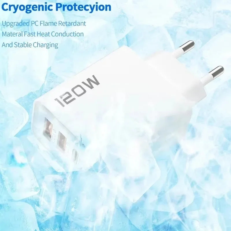 120W 4 Ports USB Type C Charger 10A Fast Data Cable USB Phone PD for Samsung IPhone Xiaomi Wall Charger