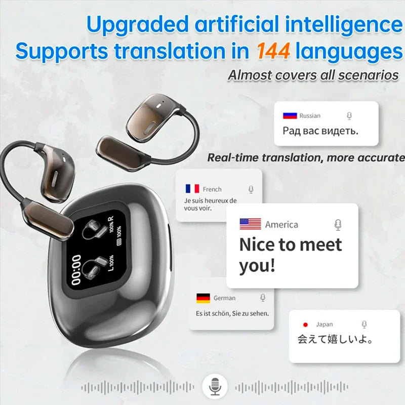 UYUXIO Real Time Translation Wireless Earbuds with 144 Language OWS LCD Touch Screen AI Language  for Business