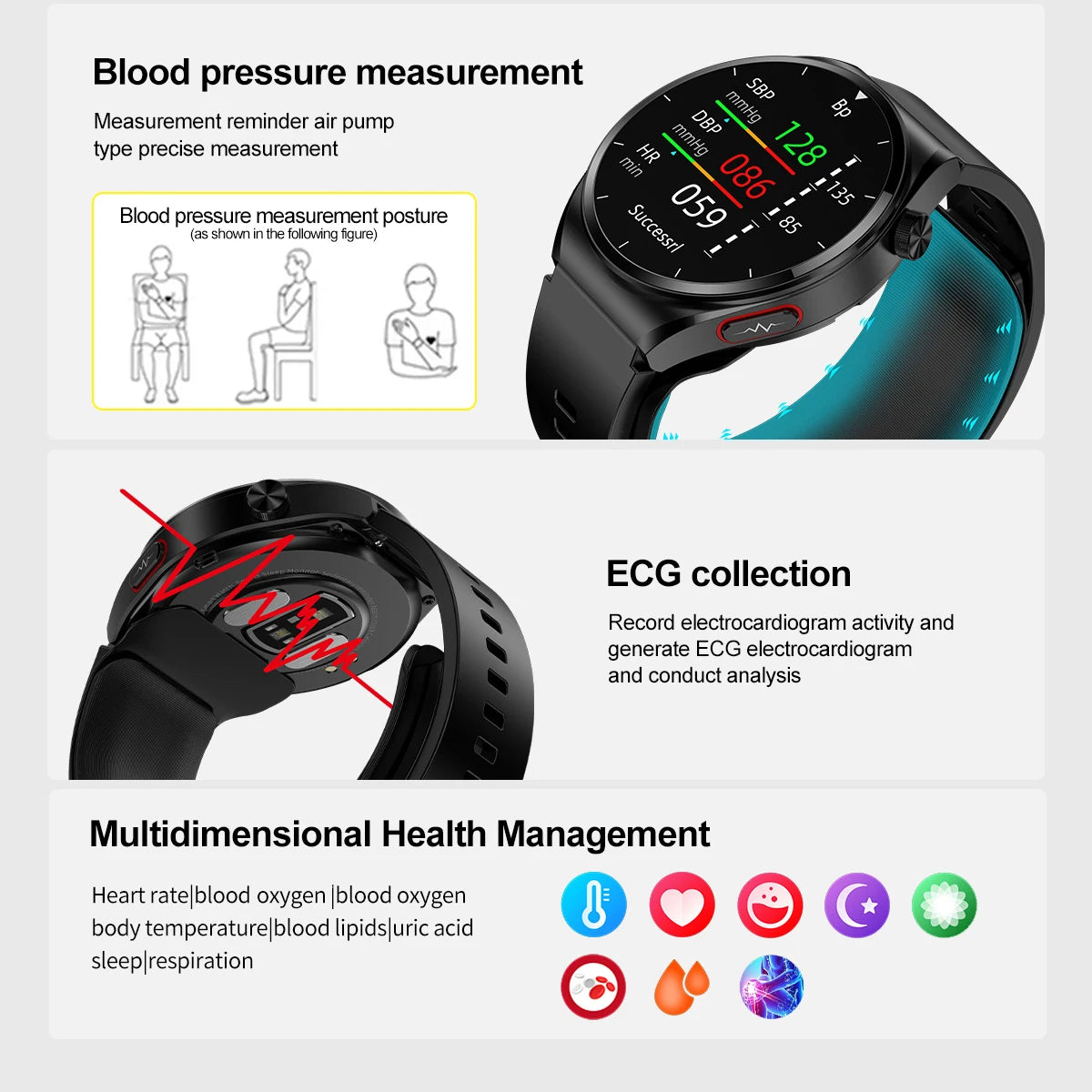 Smart Watch 2025 New For huawei Airbag air Pump ECG Blood Pressure watch Uric Acid  Lipids health mens waterproof