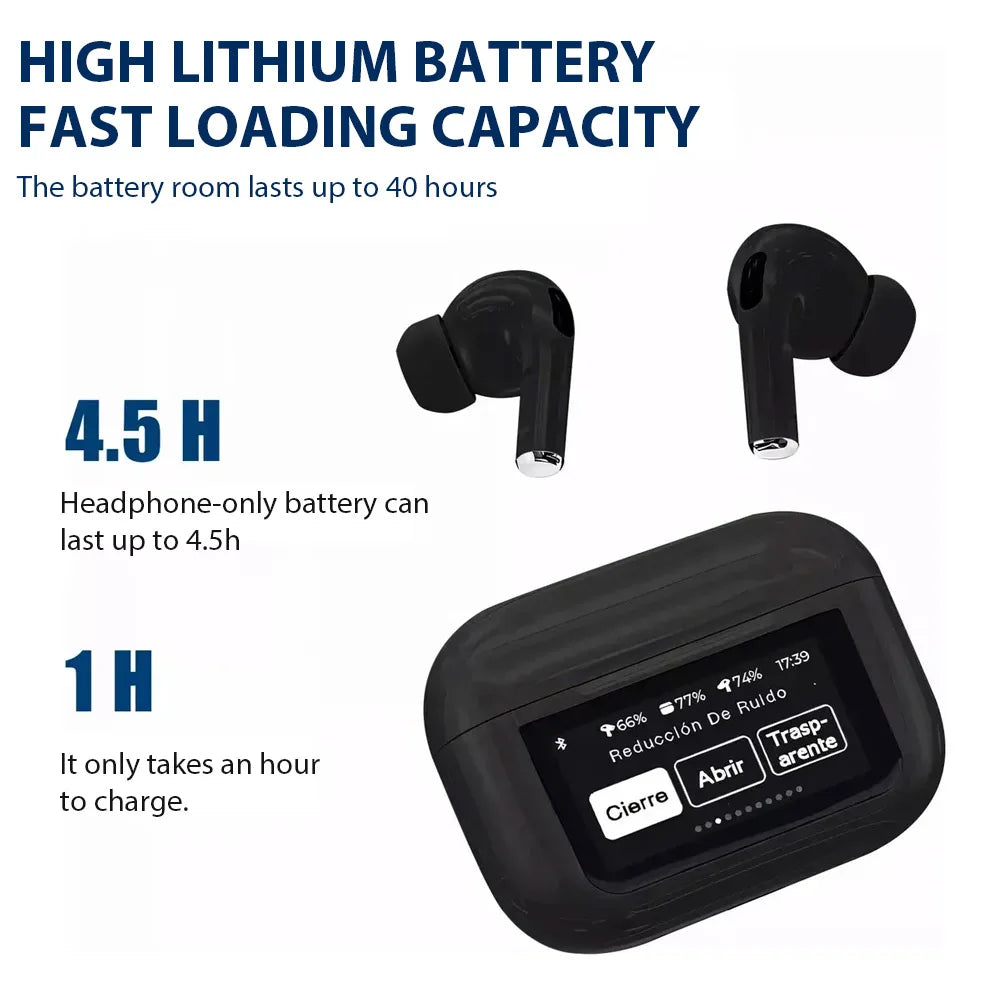 New Wireless Bluetooth Earphones A9pro In-Ear Noise-Cancelling Headphones with Smart Screen Ultra-Long Battery Life Sport Earbud