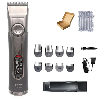 Professional Rechargeable Hair Clipper – LCD Display, Titanium Blade, 3–25mm Nozzles