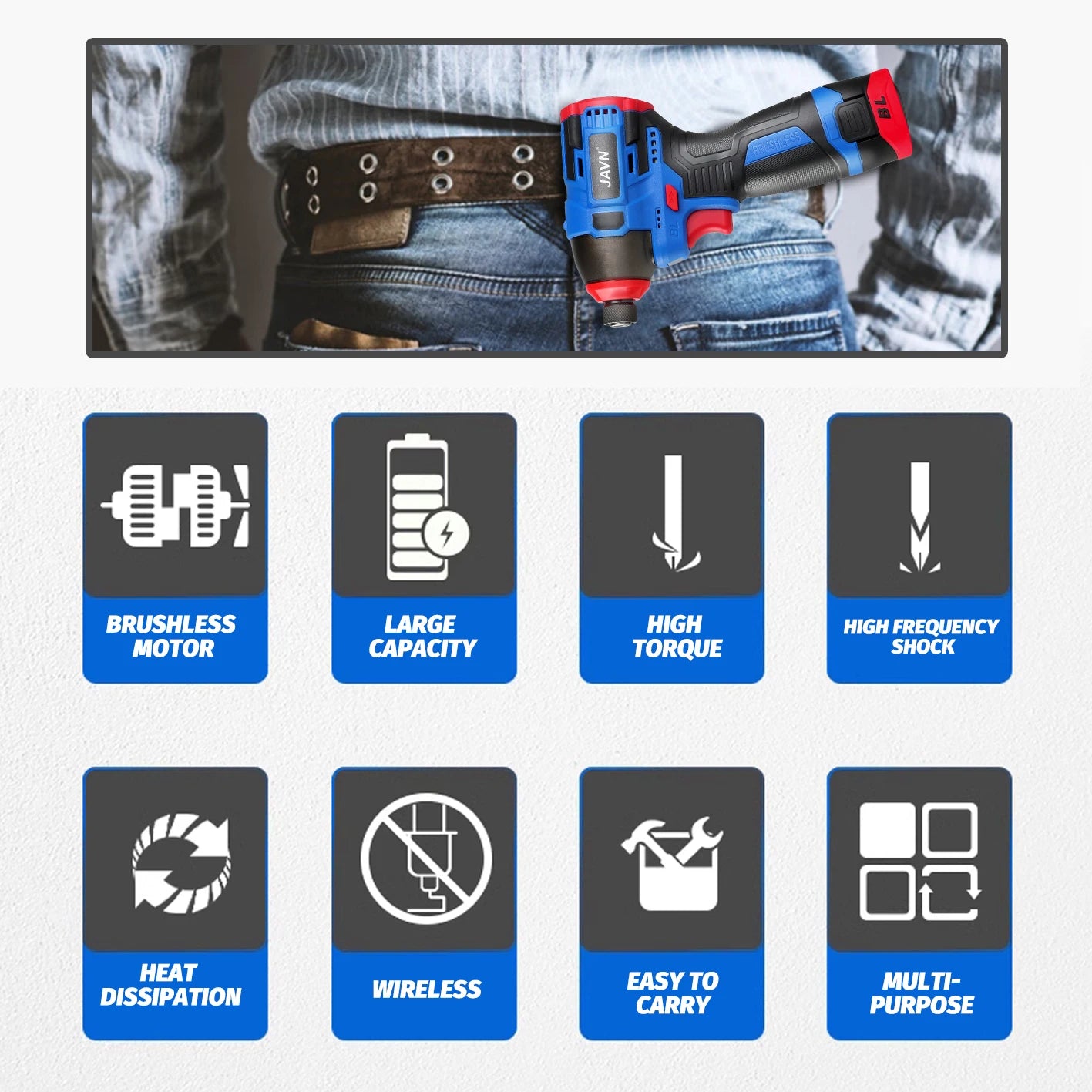 JAVN 16V Electric Drill Screwdriver 160N.m impact Driver cordless drill Household Multifunction Hit Power Tools