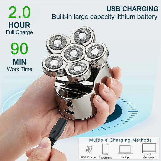 5-in-1 Men’s Electric Head Shaver – Rechargeable Waterproof Razor for Bald Head & Beard