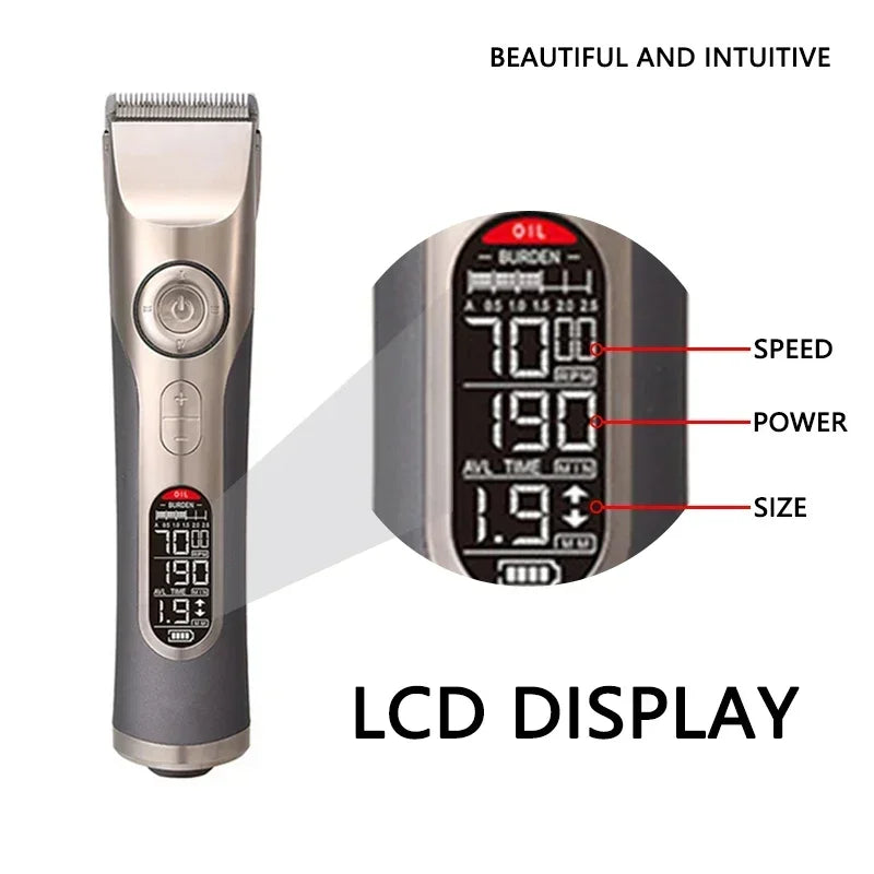 Professional Rechargeable Hair Clipper – LCD Display, Titanium Blade, 3–25mm Nozzles
