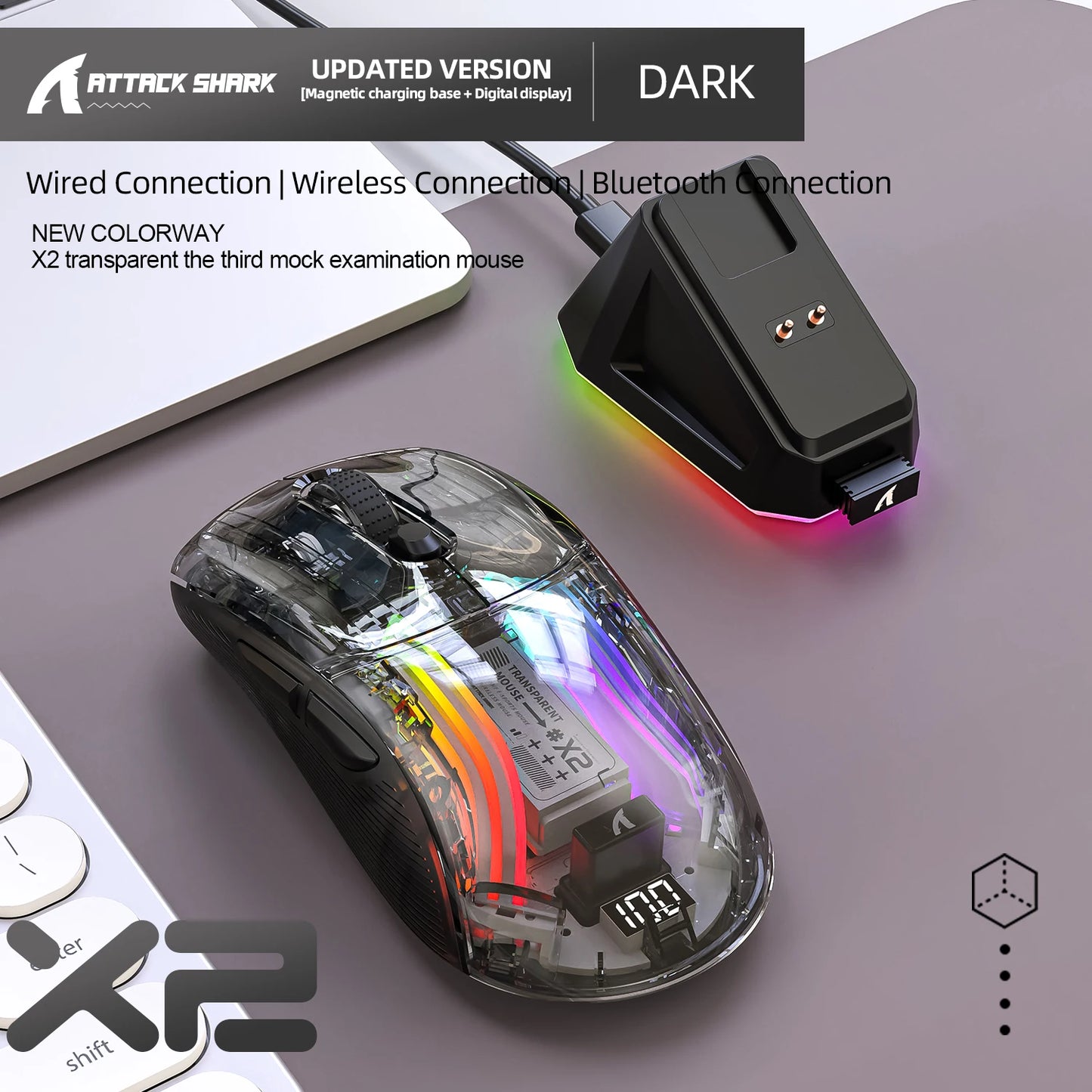 Attack Shark X11/X6/X2/X2Pro Gaming Mouse Magnetic RGB PAW3395 Bluetooth Three-Mode Connection Wireless Mouse, DPI Adjustable