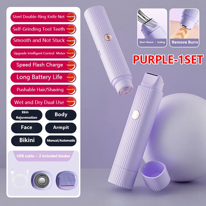 2-in-1 Waterproof Electric Shaver for Women – Bikini Hair Trimmer, Wet & Dry, Rechargeable