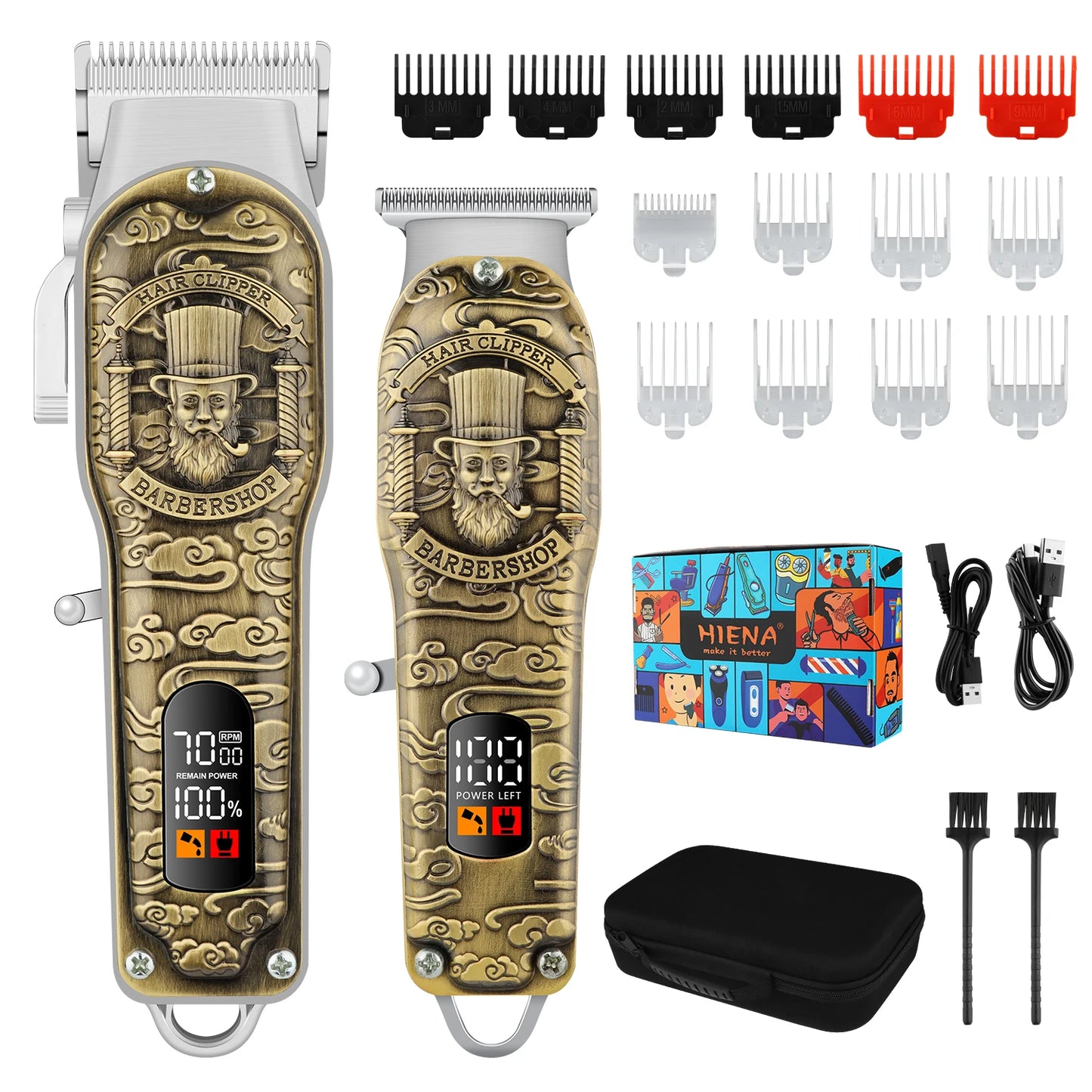 Professional T-Blade Hair Clipper Set – Cordless, LED Display, Barber Kit for Men
