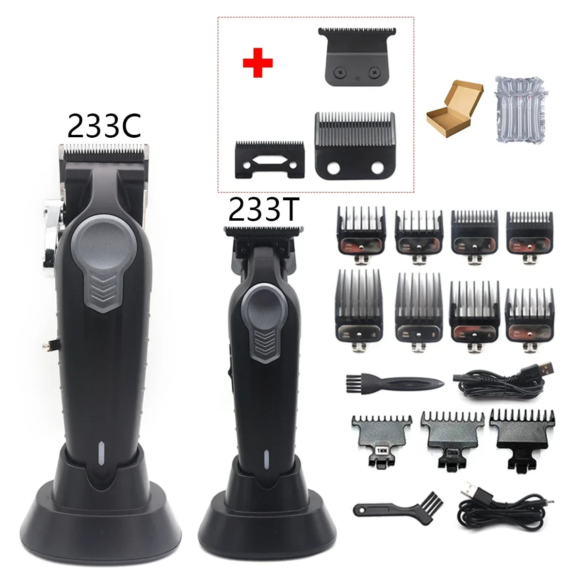 Professional T-Blade Hair Trimmer – USB Charging Base, DLC Blade, Beard & Hair Cutter