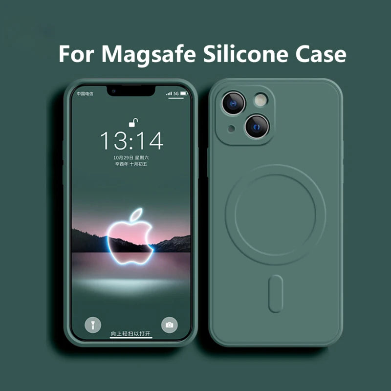 Magsafe Magnetic Wireless Charging Soft Liquid Silicone Phone Case For IPhone 16 Pro Max 14 13 12 11 15 Pro Max Mini Back