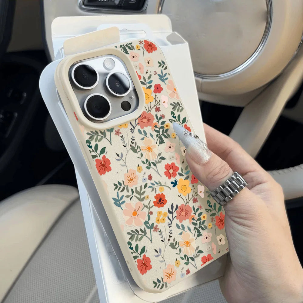 Flower Leather Phone Case For iPhone 15 Pro Max Case iPhone 11 12 13 14 16 17 Pro Max Plus 17 Air Shockproof Soft Silicone