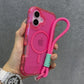 Glitter Transparent Magnetic For Magsafe Case For iPhone 16 15 14 Plus 13 16 Pro Max Wrist Strap Lanyard Shockproof Armor Cover