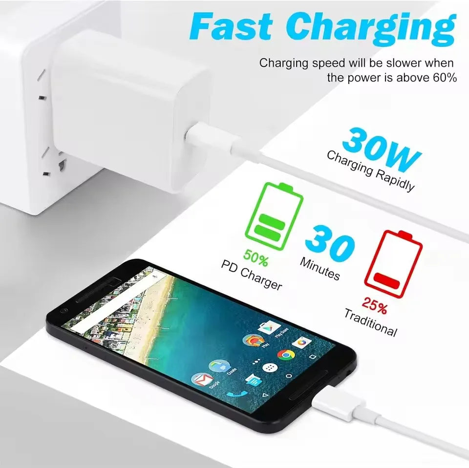 Google Original 30W Charger – USB-C Fast Charging Adapter for Pixel 8/7/6/10/9 Pro/XL/9A