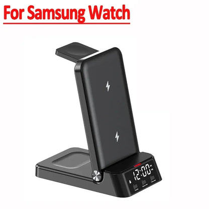 30W 4 in 1 Quick Wireless Charger Dock Alarm Clock Phone Stand For iPhone Samsung Xiaomi Apple Watch 10-2 AirPods Pro2/1 Buds3/2