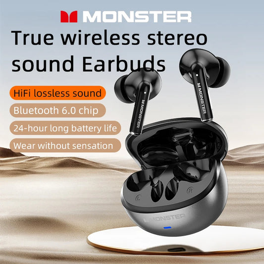 Monster MQT39 Wireless Bluetooth 6.0 Earphones TWS Hifi Stereo XNoise Reduction Gaming Sports With Mic
