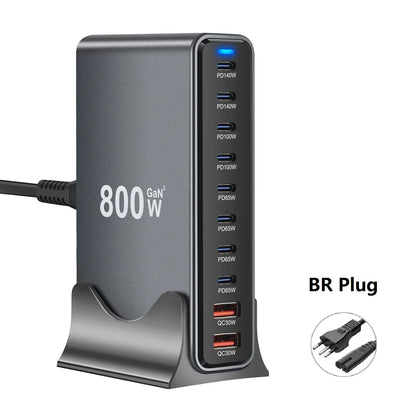800W GaN Charger 10-Port USB C PD3.1 Fast Charging Station for iPhone 16/15 Samsung MacBook
