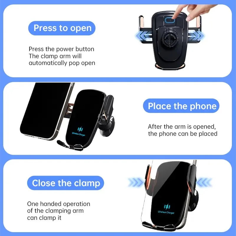 UYUXIO Manual Clamp Wireless Car Fast Charger 15 Air Vent Car Mount Phone Holder for iPhone Samsung Android Phone