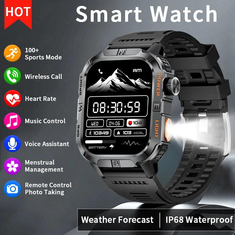 LIGE GPS Positioning Smart Watch Compass Flashlight Outdoor Watches Bluetooth Call 2.01'' Large Screen Waterproof