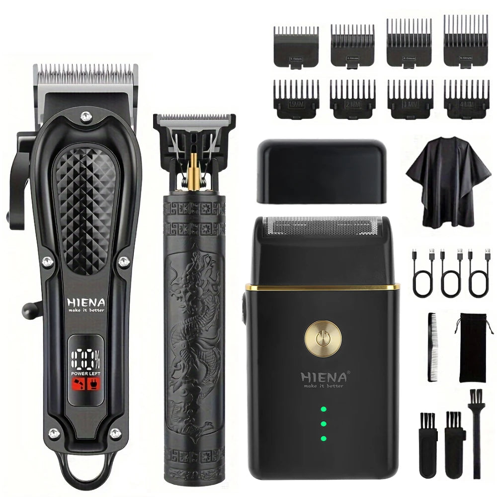 HIENA 212 Professional Hair Clipper – Metal Cordless Electric Trimmer with LCD Display