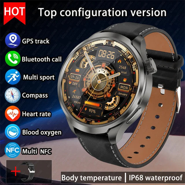 For Huawei 1.85-inch Smart Watch Men Sport Waterproof Fitness Heart Rate Watches Compass GPS Track NFC Bluetooth Call Smartwatch