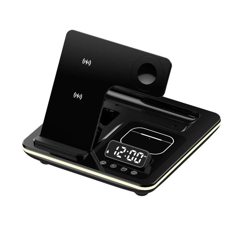 Foldable Wireless Charger Alarm Clock LED Light Dock For Samsung S24 S23 Galaxy Watch 2-7 Active 1 2 Buds Pro Charging Station