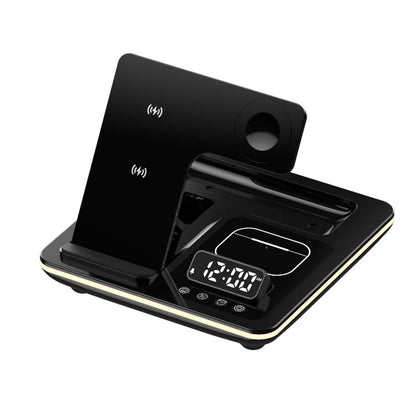 Foldable Wireless Charger Alarm Clock LED Light Dock For Samsung S24 S23 Galaxy Watch 2-7 Active 1 2 Buds Pro Charging Station