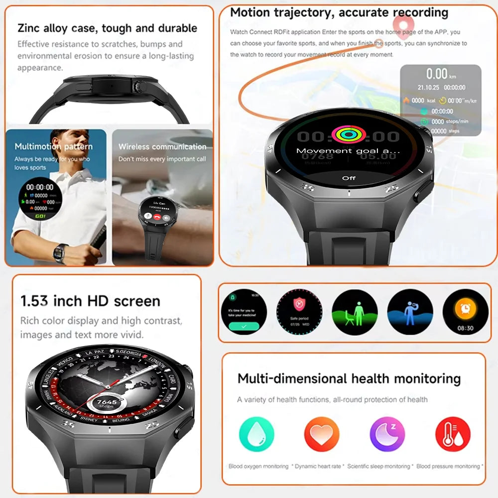 LAXASFIT 2025 New Smart Watch Men's 1.52 HD Screen Bluetooth Talk Heart Rate Monitor Men Women NFC Outdoor Sports