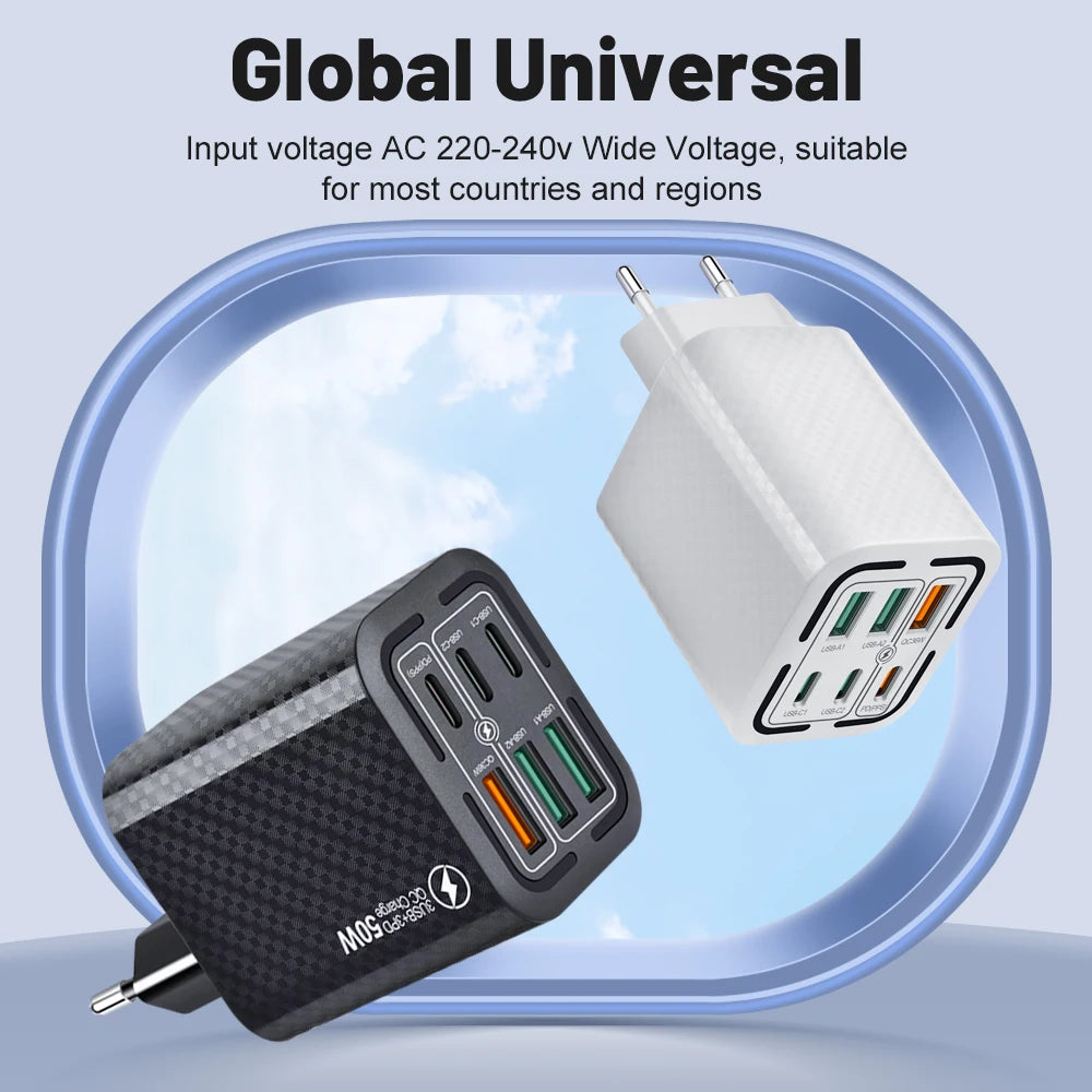 3PD+3USB 100W Wall Charger – QC 3.0 Fast Charging Adapter for iPhone, Samsung, Xiaomi & Huawei