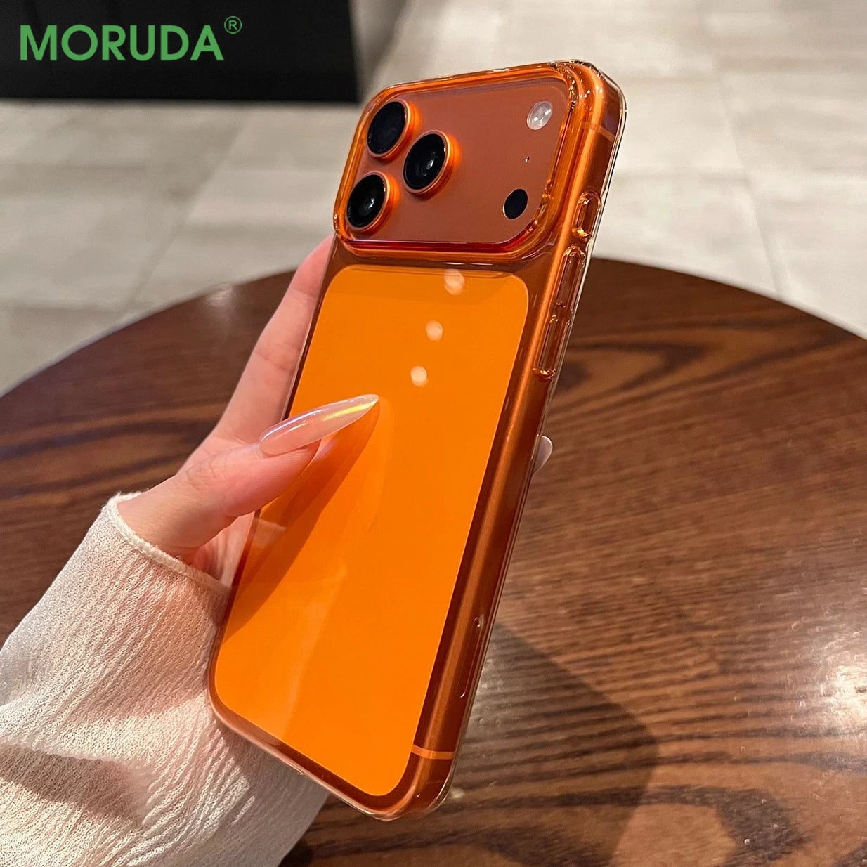 17 ProMax Ultra Thin Transparent Orange Phone Case For iPhone Air 16 15 14 13 12 Pro Max Plus Acrylic PC Slim Plating Hard