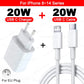 US EU Adapter 20W PD Fast Charger For iPhone 13 12 11 14 15 16 Pro Max Plus Fast USB C Type C Cable Accessories