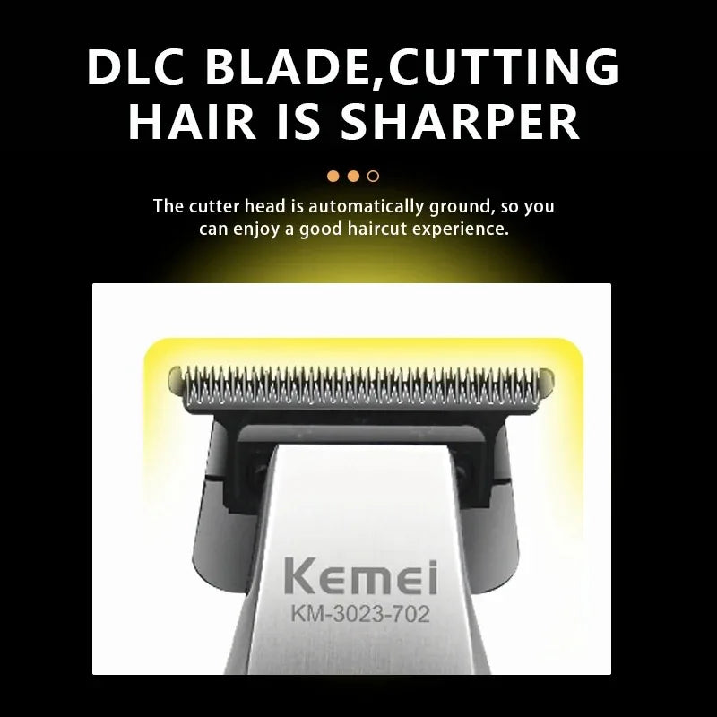 Kemei Zero Gapped Professional Hair Trimmer – 9000RPM, DLC Blade, Cordless