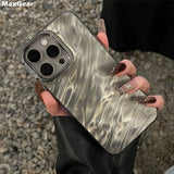 Luxury Plating Silicone Shiny Water Ripple Case For iPhone 16 15 14 13 12 11 Pro Max Plus Aesthetic Camera Protection Cool Cover