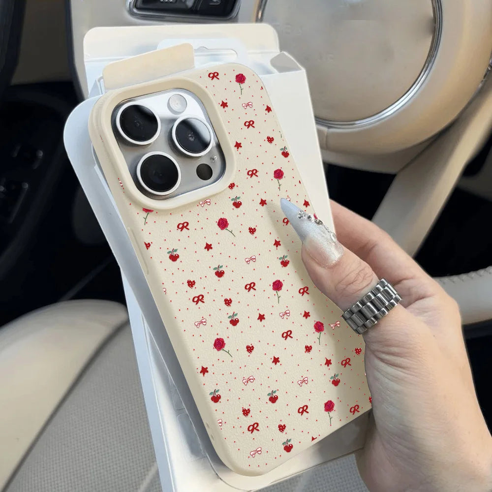 Flower Leather Phone Case For iPhone 15 Pro Max Case iPhone 11 12 13 14 16 17 Pro Max Plus 17 Air Shockproof Soft Silicone