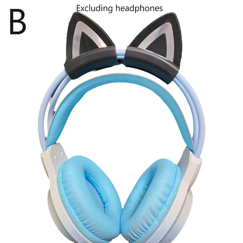Pink Silicone Cat Ears For Headphones Black Wireless Wired Headset Gamer Cute Ears Lovely Kids Girls Helmet Gaming Accessories ﻿