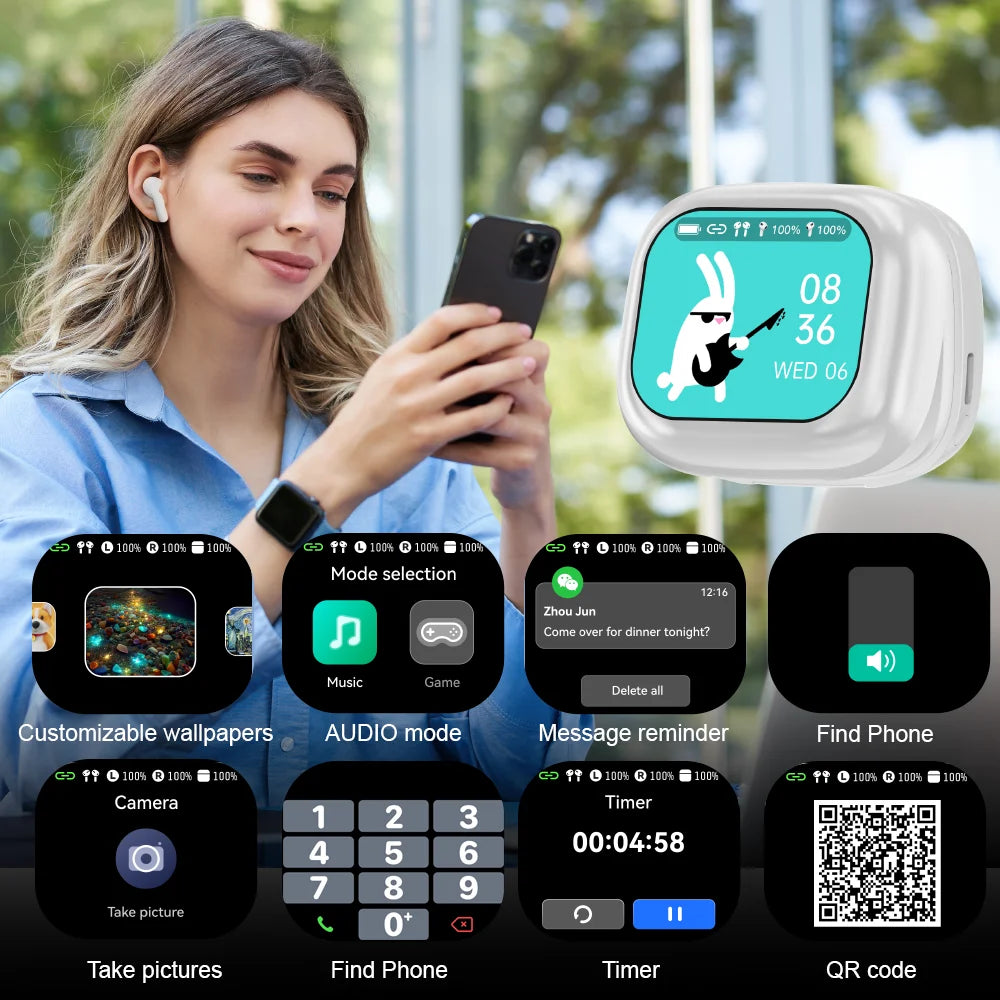 Translation Headphones with Screen Touch in Ear True Wireless Bluetooth 5.4 Music Haedset HiFi Audio  ANC ENC Noise Cancelling