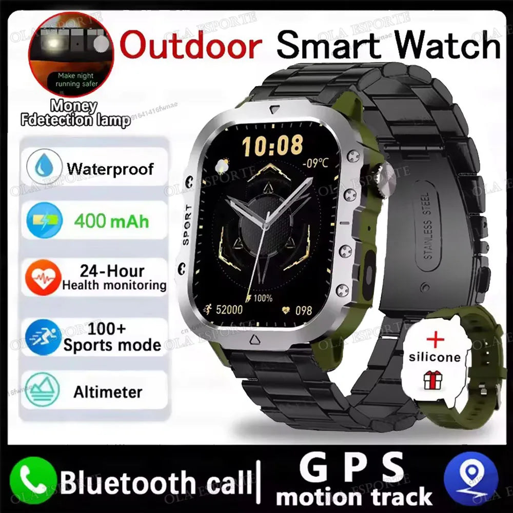 Military GPS Smart Watches For Flashlight Waterproof Outdoor Sport Tracker Bluetooth Call Man Women 2025 Pk h12