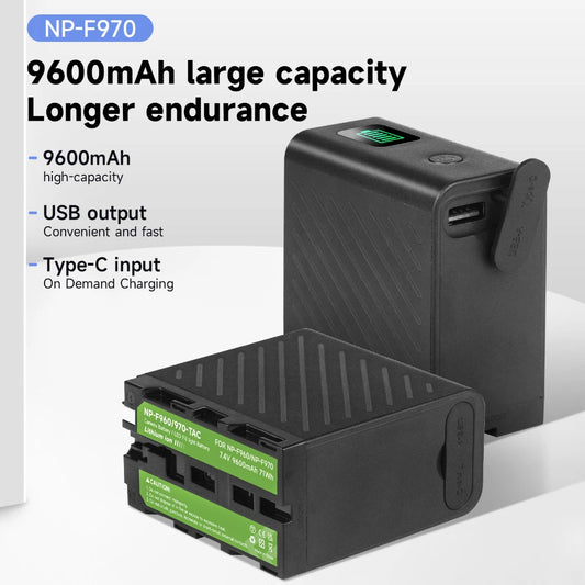PALO 9600mAh NP-F970 Bateria NP-F960 NP-F980 Battery with Type C Port for Sony QM91D CCD-RV100 MVC-FD91 for NP-F LED Video Light