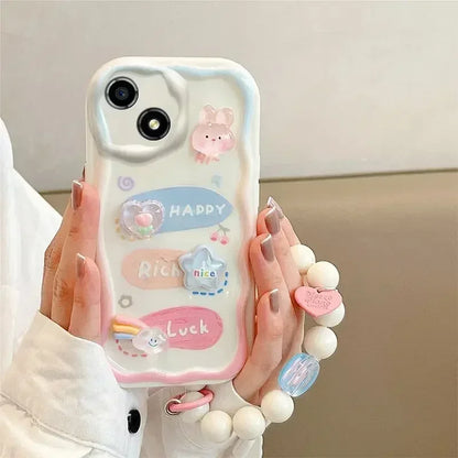 Korean 3D Bear Hang Phone Chain Lanyard Clear Soft Phone Case For iPhone 17 Air 16 15 14 Pro Max 11 13 12 Mini Plus Cute Cover