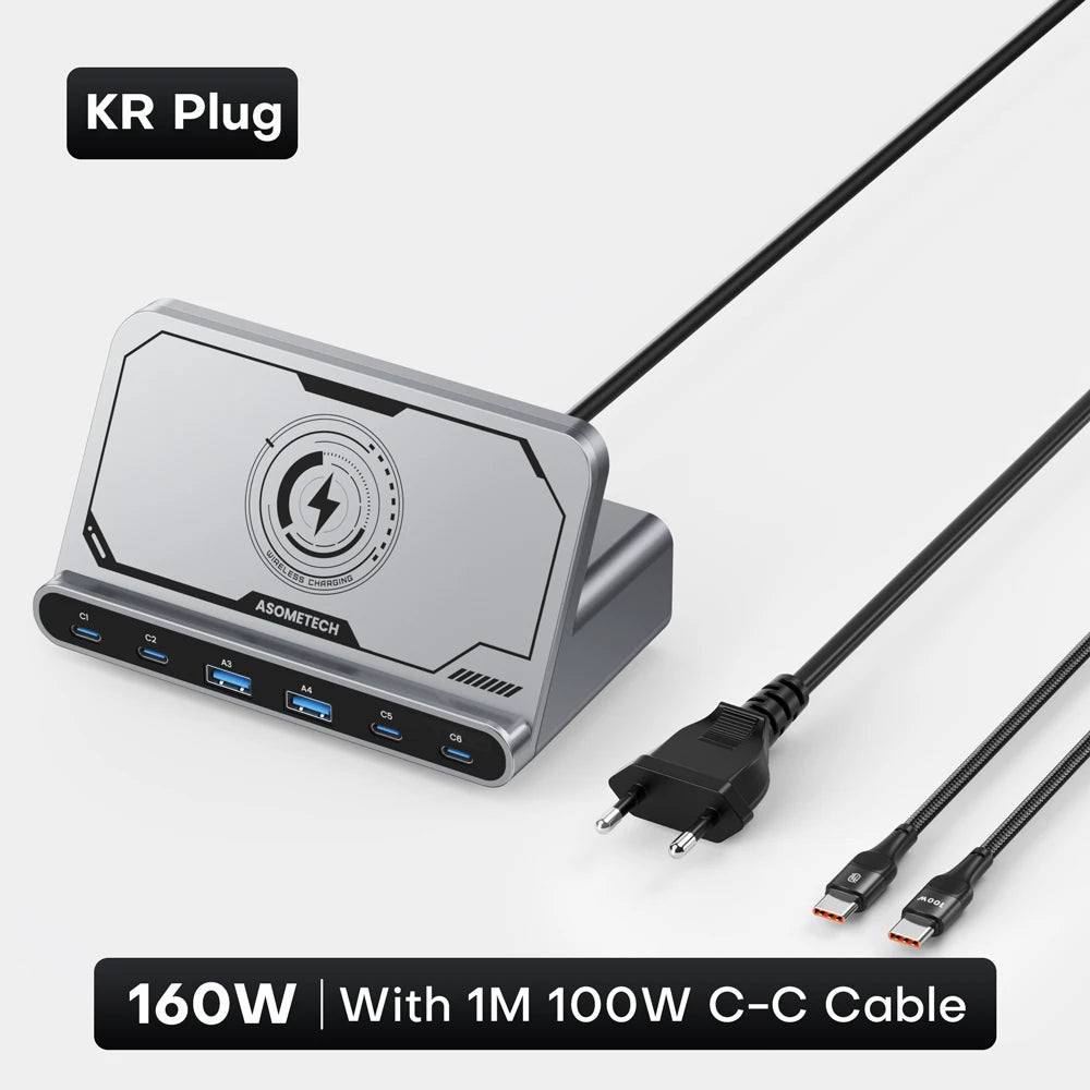 ASOMETECH 160W USB FastCharging Station 7 in 1 Wireless65W 45W PPS PD Type C  For Macbook iPad iPhone 16 Samsung