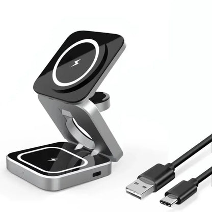 Foldable 3 In 1 Wireless Charging Station For iPhone 15 14 13 12 AirPods 3/2 iWatch 9 8 7 for Samsung Galaxy Magnetic Charger