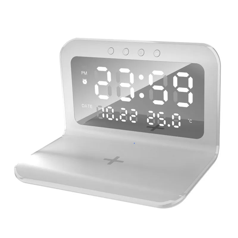 Wireless Charger Time Alarm Clock LED Digital Thermometer Chargers Fast Charging Dock Station for iPhone Samsung