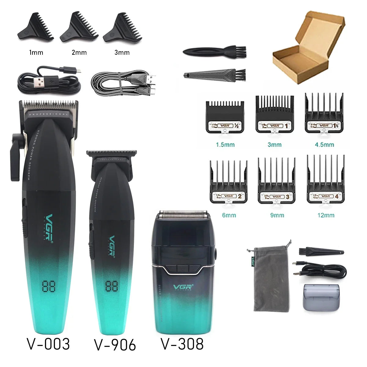 VGR Professional Hair Clipper Kit – DLC Blade, Full Metal Body, LED Display