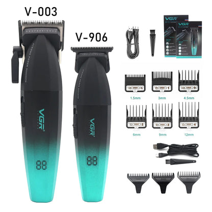 VGR Professional Hair Clipper Kit – DLC Blade, Full Metal Body, LED Display