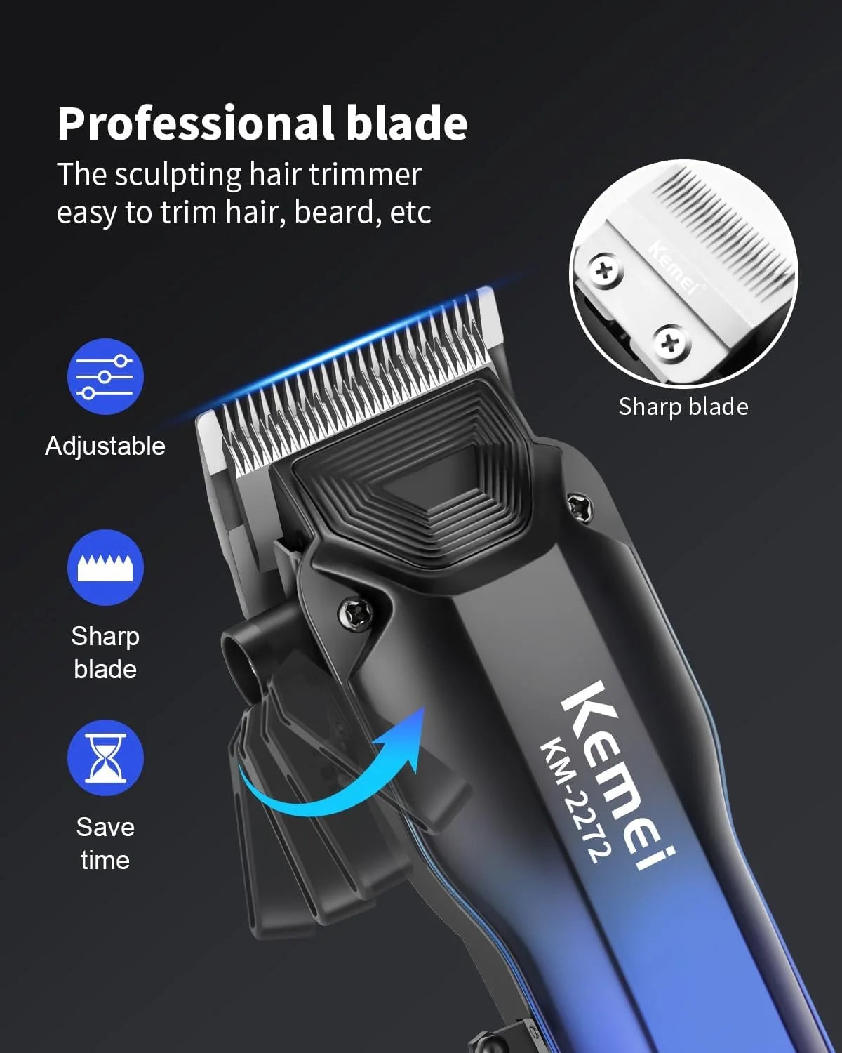 Kemei KM-2272 Professional Hair Clipper – Cordless, Rechargeable, Barber Tool
