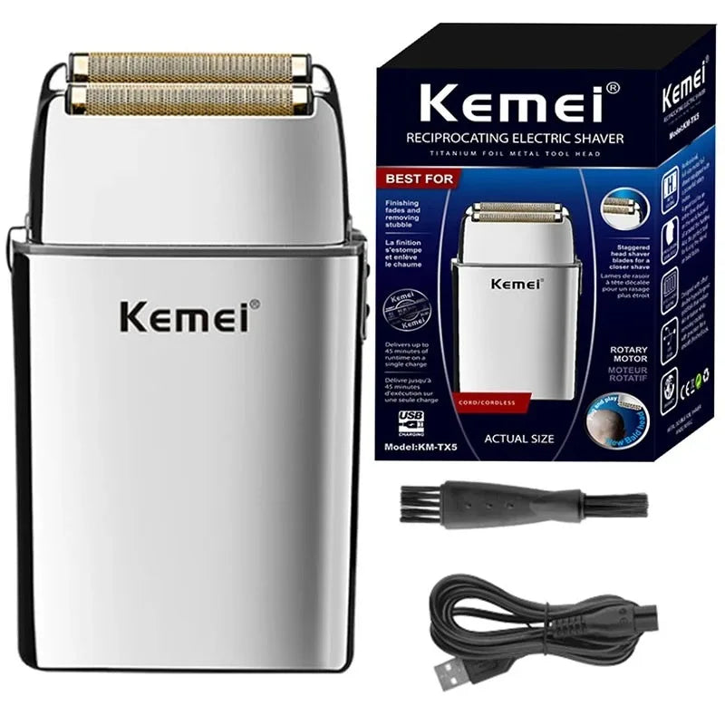 Kemei TX5 Pro Metal Electric Shaver – Rechargeable Barber Hair Clipper for Men