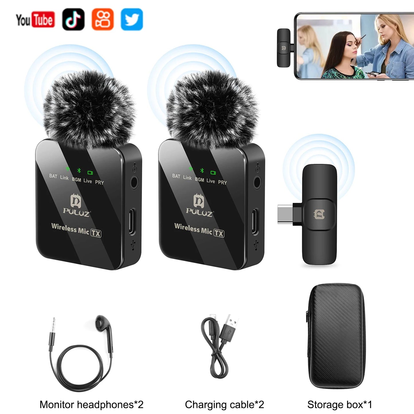 PULUZ 2.4G Wireless Lavalier Microphone – Live Streaming & Gaming Mic for iPhone, Android & Camera