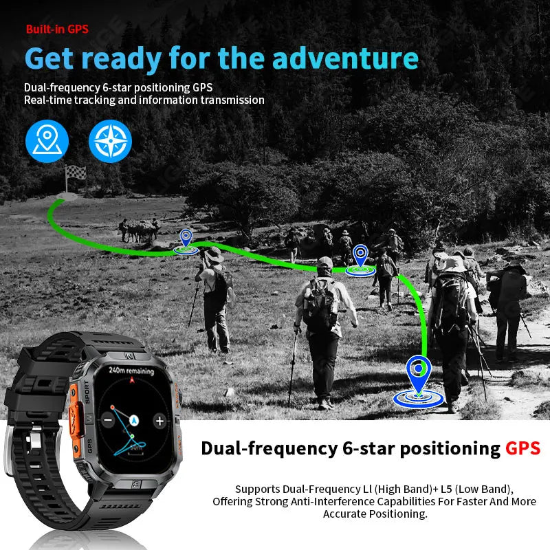LIGE GPS Positioning Smart Watch Compass Flashlight Outdoor Watches Bluetooth Call 2.01'' Large Screen Waterproof