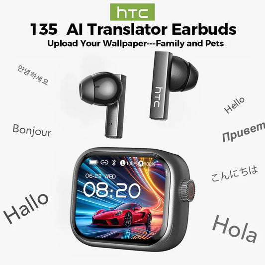 [Ultra HD Screen] HTC NE40 Earphones Bluetooth V6 TWS Sports Wireless AI Translator In-Ear Noise Reduction Mic